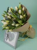 Bouquet of 35 tulips with eucalyptus