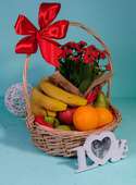 Fruit basket with kalanchoe