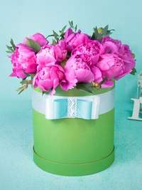 A large hat box of 21 pink peony