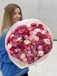 Beautiful bouquet with peonies and roses